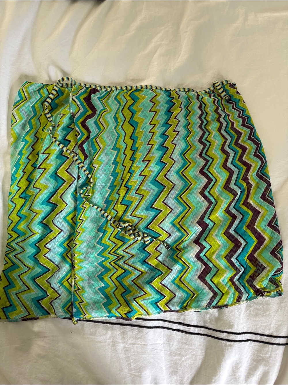 Mission Zigzag Wrap Mini Skirt in Teal, Lime and Dark Teal